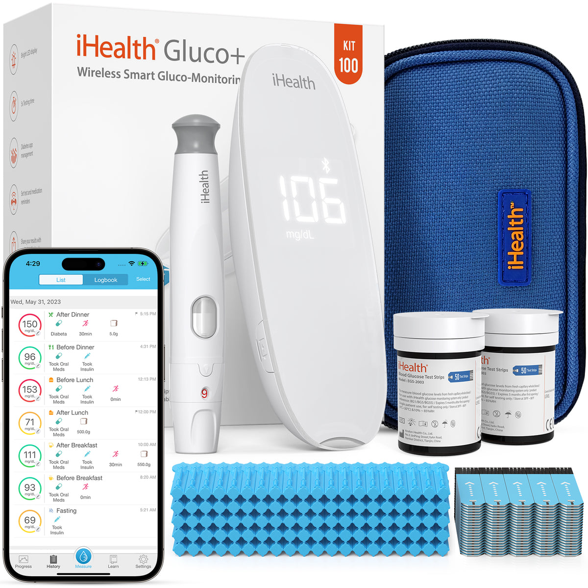 iHealth Gluco+ Wireless Smart Glucose Monitor—Manage Diabetes Smarter ...