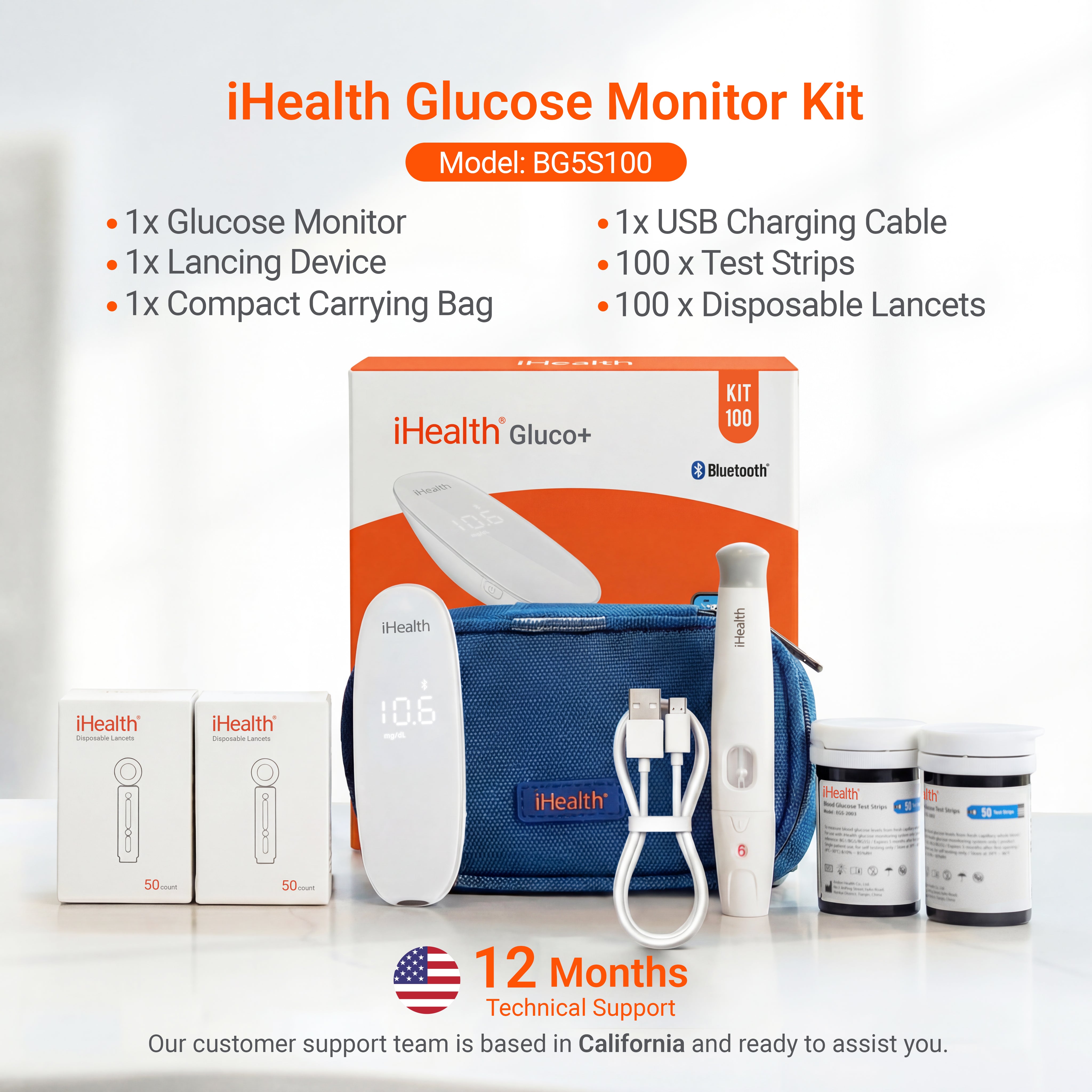 iHealth Gluco Plus Wireless Smart Blood Glucose Monitor Kit Walmart