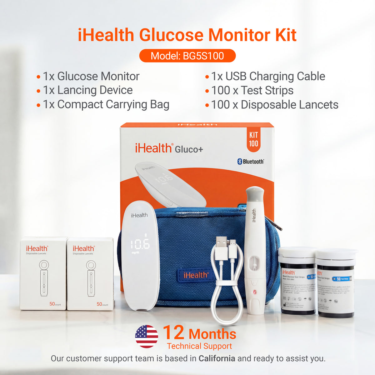 iHealth Gluco Plus Wireless Smart Blood Glucose Monitor Kit Walmart