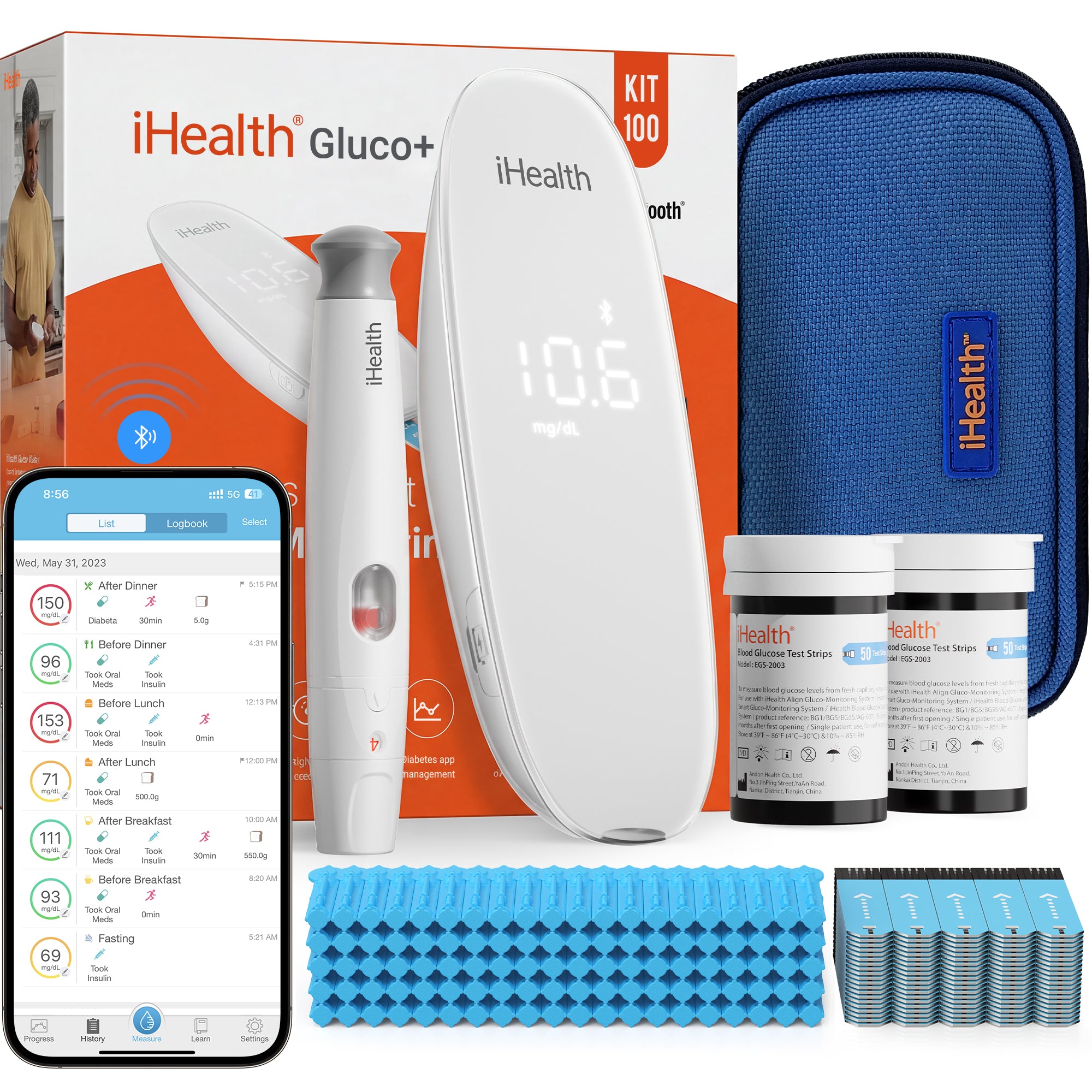 iHealth Gluco Plus Wireless Smart Blood Glucose Monitor Kit Walmart