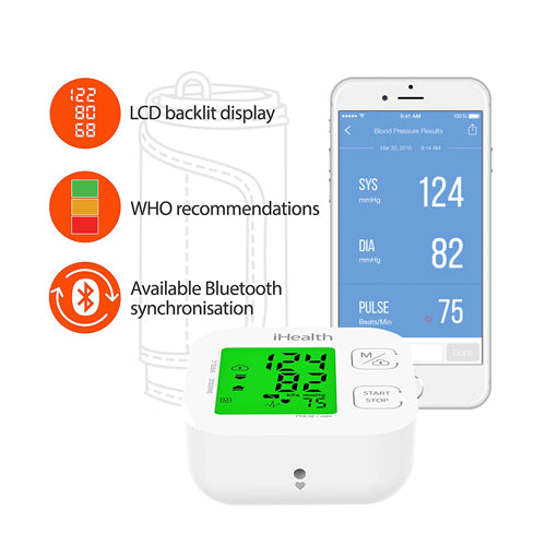  iHealth Track Smart Upper Arm Blood Pressure Monitor with Wide  Range Cuff That fits Standard to Large Adult Arms, Bluetooth Compatible for  iOS & Android Devices : Health & Household